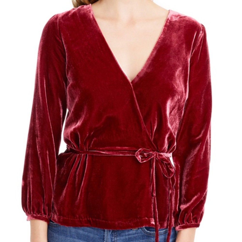J. Crew Faux-wrap top in drapey velvet | size 00P